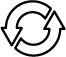 Circle recycling symbol, representing improved recyclability.