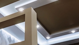 View of a drop ceiling with built in lighting