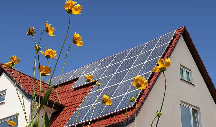 House with solar panels on roof